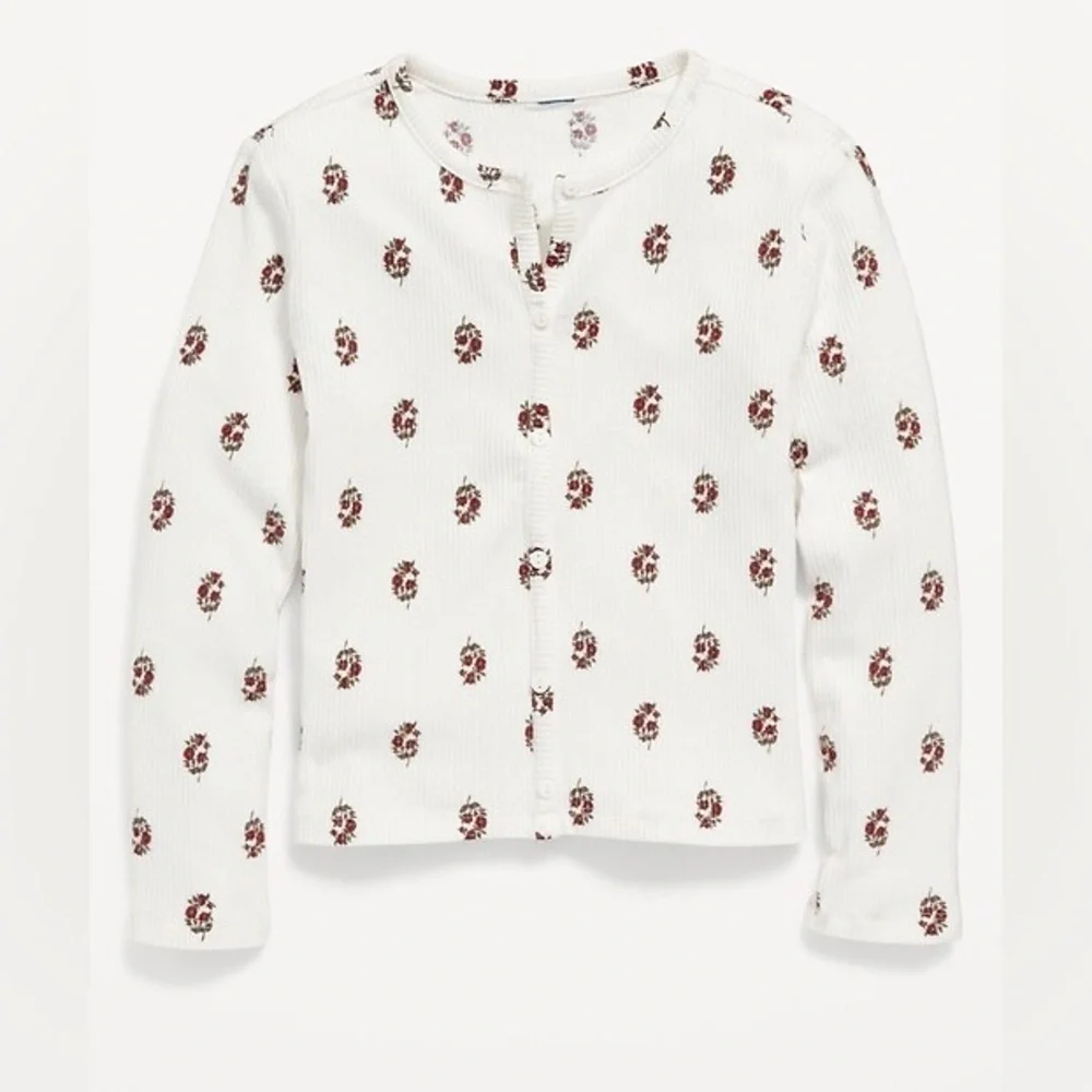 Old Navy Cream Printed Rib-Knit Cardigan Top for Girls M (8)